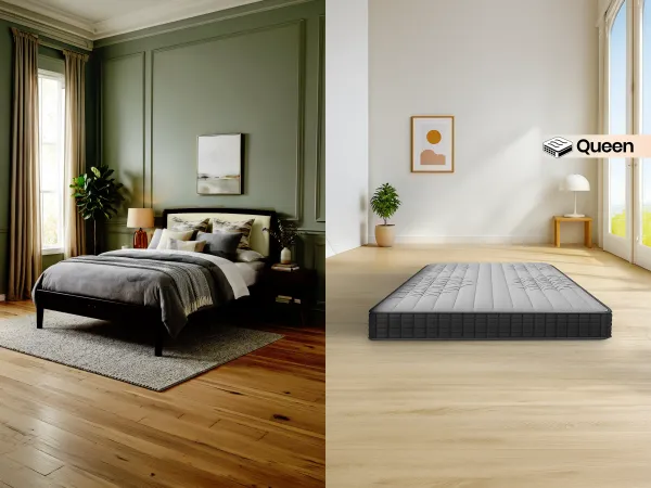 Orion Queen Upholstered Wooden Bed with Latex Foam Queen Bed Mattress (78 x 60 x 6 inches)